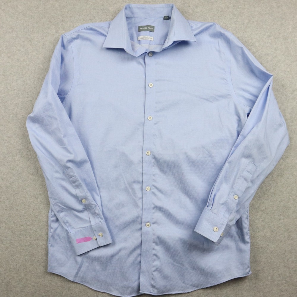 Michael Kors Shirt Mens 16 32/33 Airsoft Stretch Dress Button Blue Long Sleeve